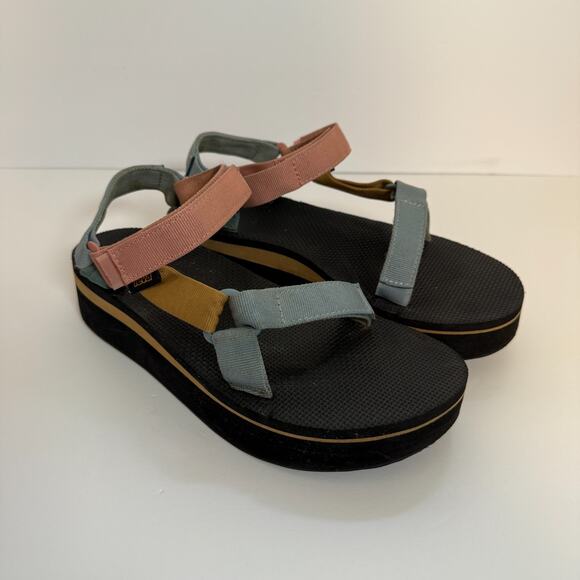 Teva Sandals Womens 10 Pink Blue Platform Universal Slip On Boho Y2K Casual - Picture 3 of 9